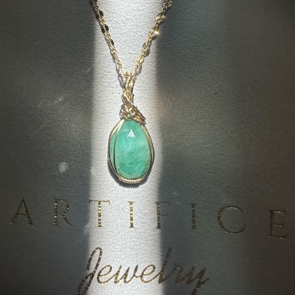 14k Gold Filled Natural Rose Cut Emerald Necklace Pendant - Picture 8 of 13